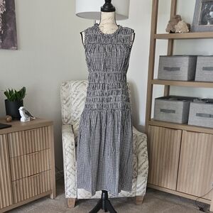 GAP Blue & White Gingham Smocked Midi Dress